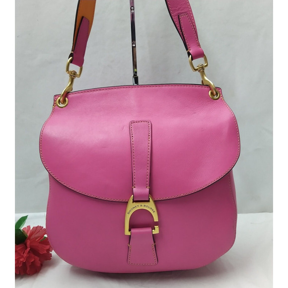 Dooney & Bourke Reese North South Pink Leather Flap Closure Shoulder Bag - Picture 2 of 16